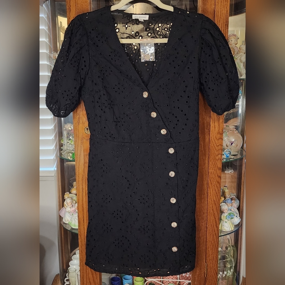 NWOT Blu Pepper Black Eyelet Dress Size L